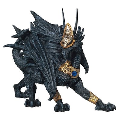 Q-Max 7.5"H Black Dragon with Golden Mask and Armor Statue Fantasy Decoration Figurine
