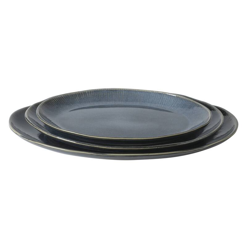 Gibson Elite Sandy Pines 3 Piece Oval Platter Set, 15.7", 13.75" & 12" Stoneware Reactive Serving Platters