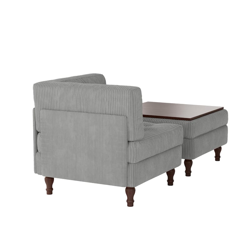 Corduroy Tufted Accent Chair Armchair and Ottoman Set