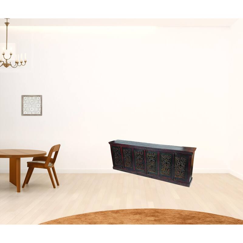 HomeRoots 101" Brown and Green Solid Wood Buffet Table with Six Doors - 101.00 in. x 36.00 in. x 16.00 in. - 101.00 in. x 36.00 in. x 16.00 in.