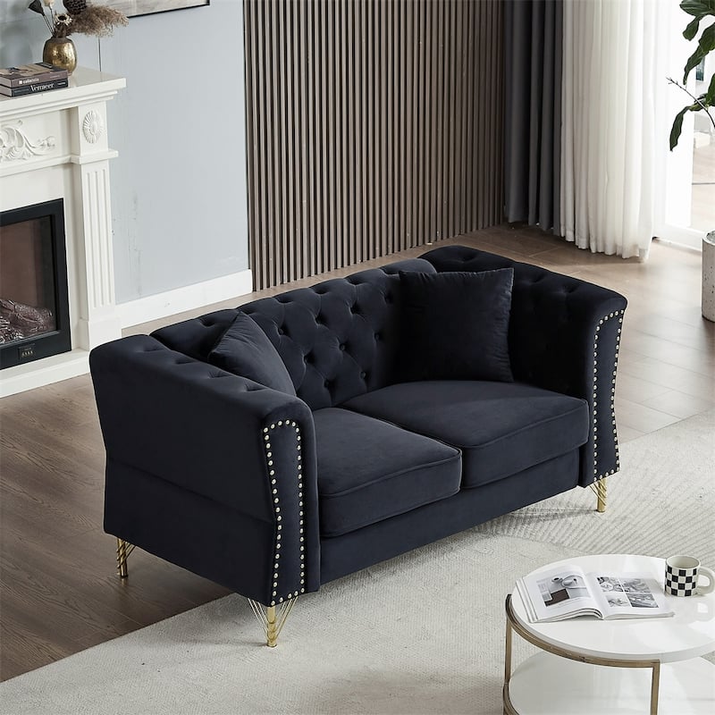 2 Seater Sofa Tufted Couch with Metal Foot and Nailhead