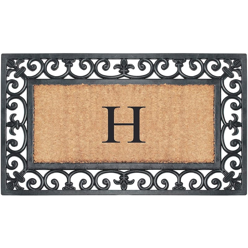 A1HC Rubber and Coir Paisley Border Monogrammed Outdoor Doormat Black, 18"X30" - H