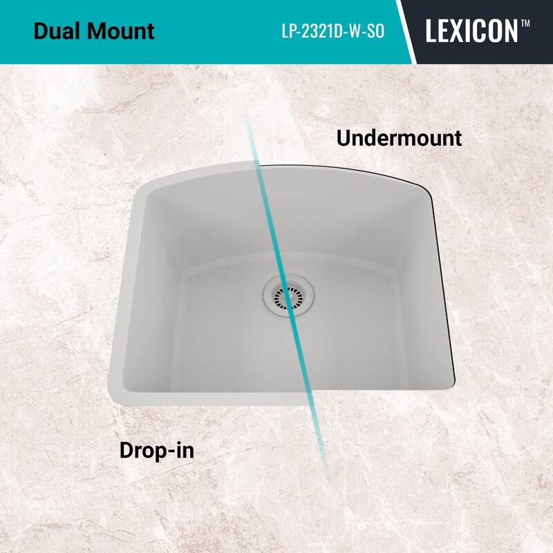 23 Inch Lexicon Platinum Quartz Composite Drop-in Undermount D-Shaped Single Bowl Galaxy White Kitchen Sink LP-2321D-W-SO