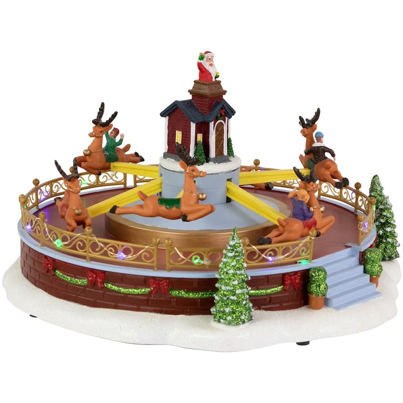 12" Animated and Musical Rockin' Reindeer Ride LED Lighted Christmas Village Display