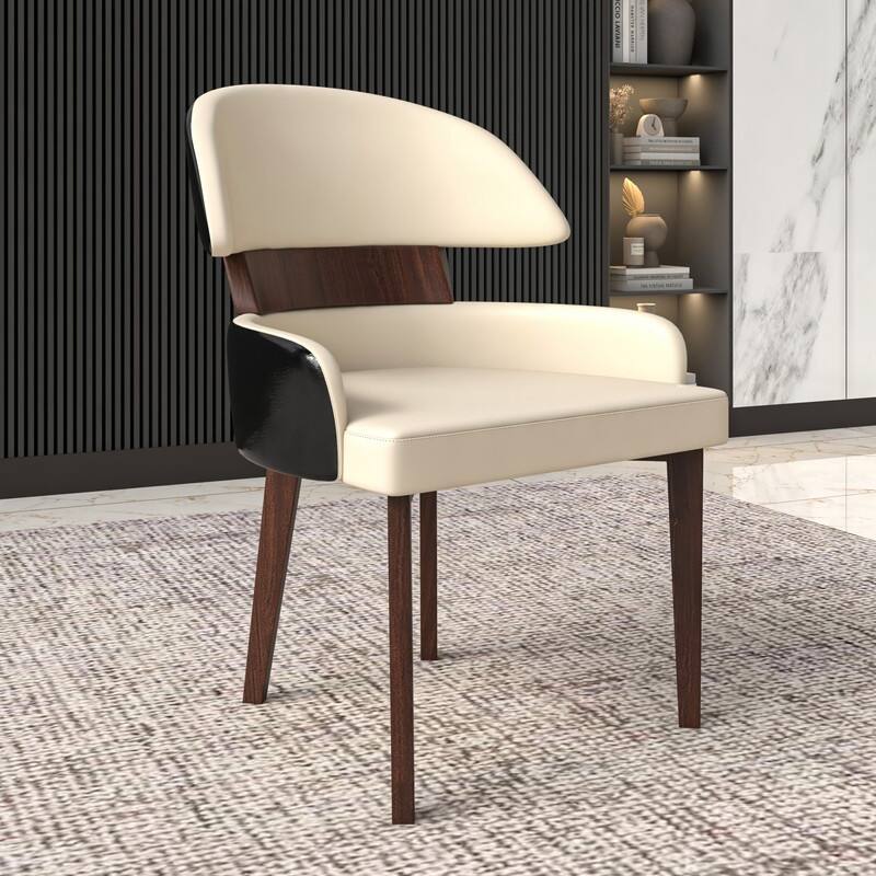 Ethos Modern Leather Upholstered Curved Back Dining Chair with Rubberwood Legs for Living Room, Hotels, Restaurants