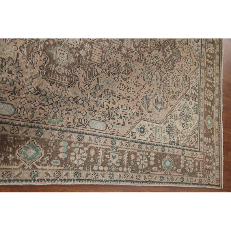 Hand Knotted Oriental 100% Wool Carpet Traditional Medallion Peach Tabriz Area Rug - 9' 9'' X 6' 5''