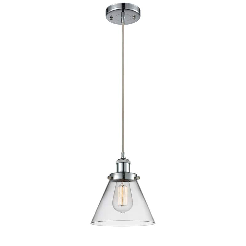 Innovations Lighting Large Cone 8" Wide Mini Pendant - Cord Hung - Polished Chrome / Clear