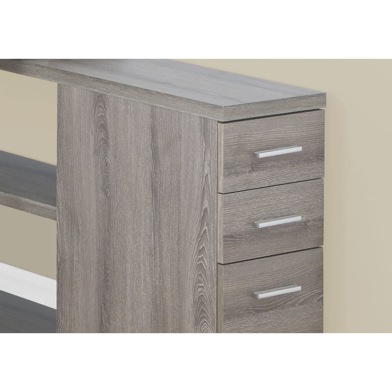 L Shaped Desk with Storage Drawers Taupe Veneer Finish and Silver Base Modern Home Office