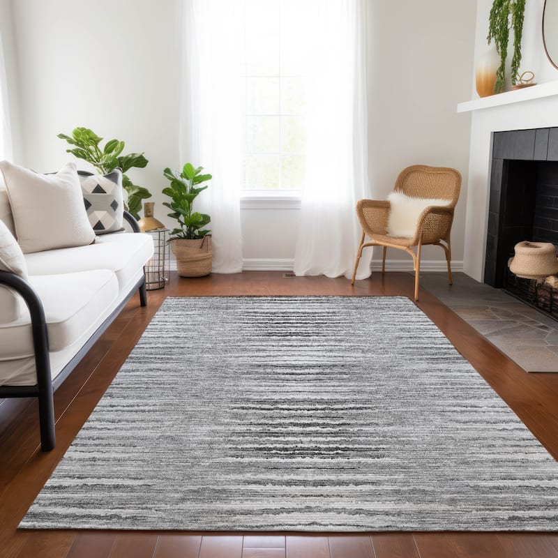 Machine Washable Indoor/ Outdoor Chantille Jagged Stripes Rug