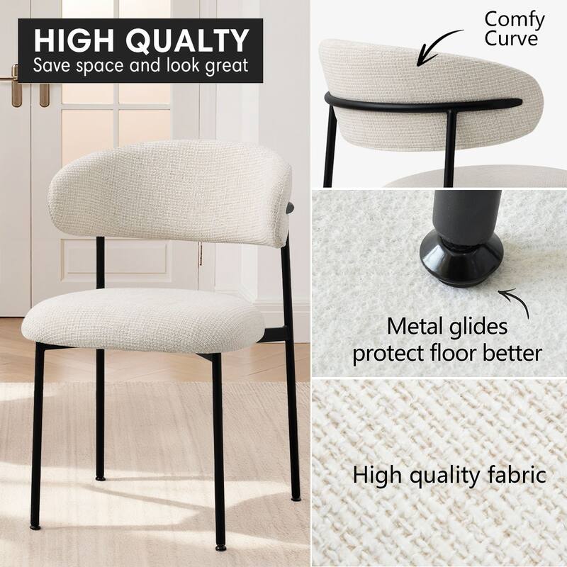 Modern Upholstered Dining Chairs with Curved Open Back and Black Metal Legs (Set of 6)