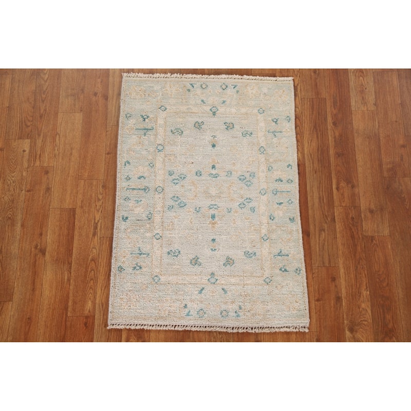 Hand Knotted Oriental 100% Wool Carpet Transitional Floral Green Oushak Area Rug - 2' 9'' X 1' 11''