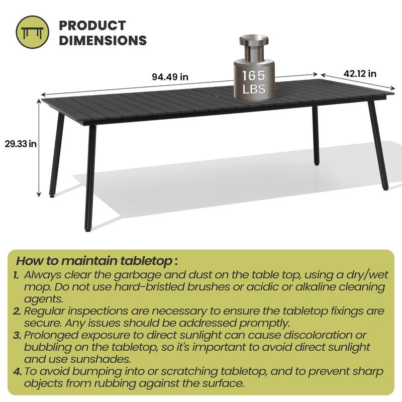 Crestlive Products Outdoor Rectangle Aluminum Dining Table with Umbrella Hole