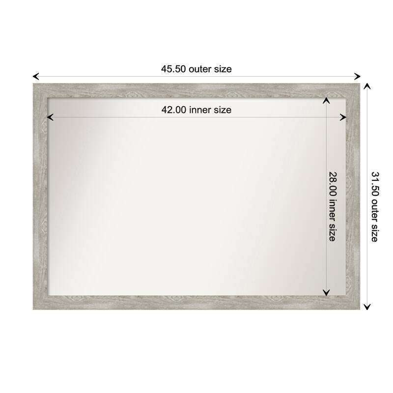 Dove Greywash Narrow Framed Non-Beveled Custom Wall Mirror, Bathroom Vanity Mirror - Outer Size: 45.5 x 31.5