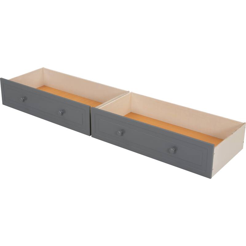 Full or Twin Bunk Bed with Safety Guardrail & 2 Storage Drawers, Convertible Beds Wood Slat Support Bunk Bed