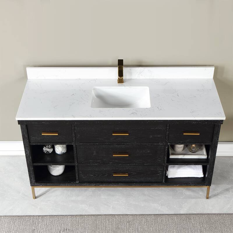 Altair Kesia Bathroom Vanity with White Composite Stone Top without Mirror