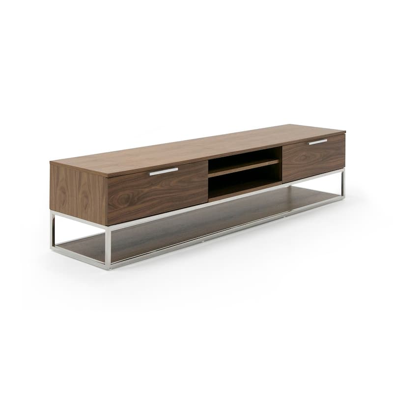 Modrest Heloise Modern Walnut and Stainless Steel TV Stand