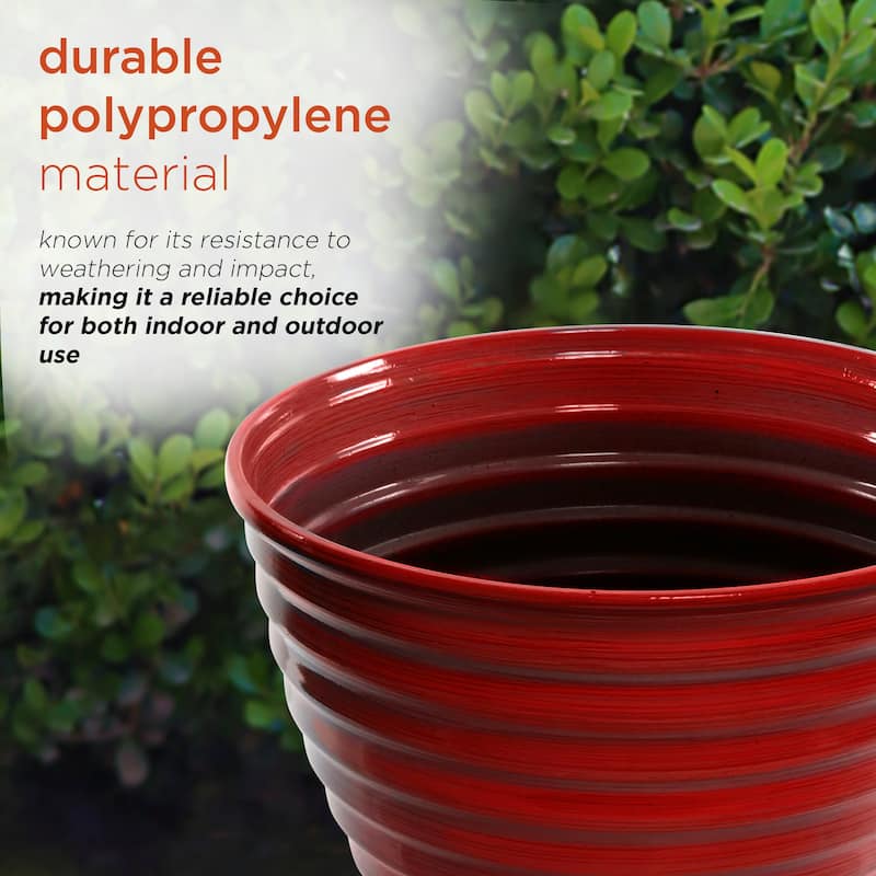 Alpine Corporation 13" Red Round Striped Planter w/ Drainage Hole/Plug