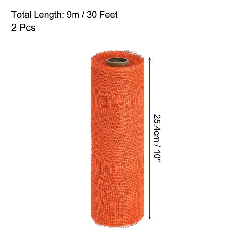 2 Pcs 10" x 30Feet PP Decorative Mesh Ribbon, with Foil - Orange