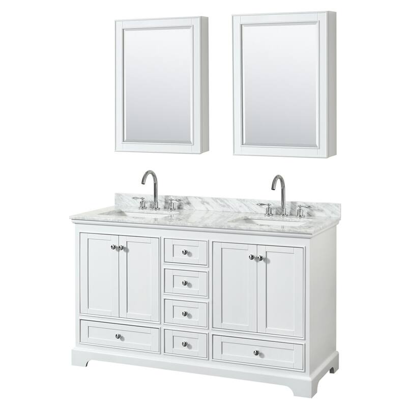 Wyndham Collection Deborah 60" Free Standing Double Vanity Set with - White / White Carrara Marble Top / Polished Chrome - Painted