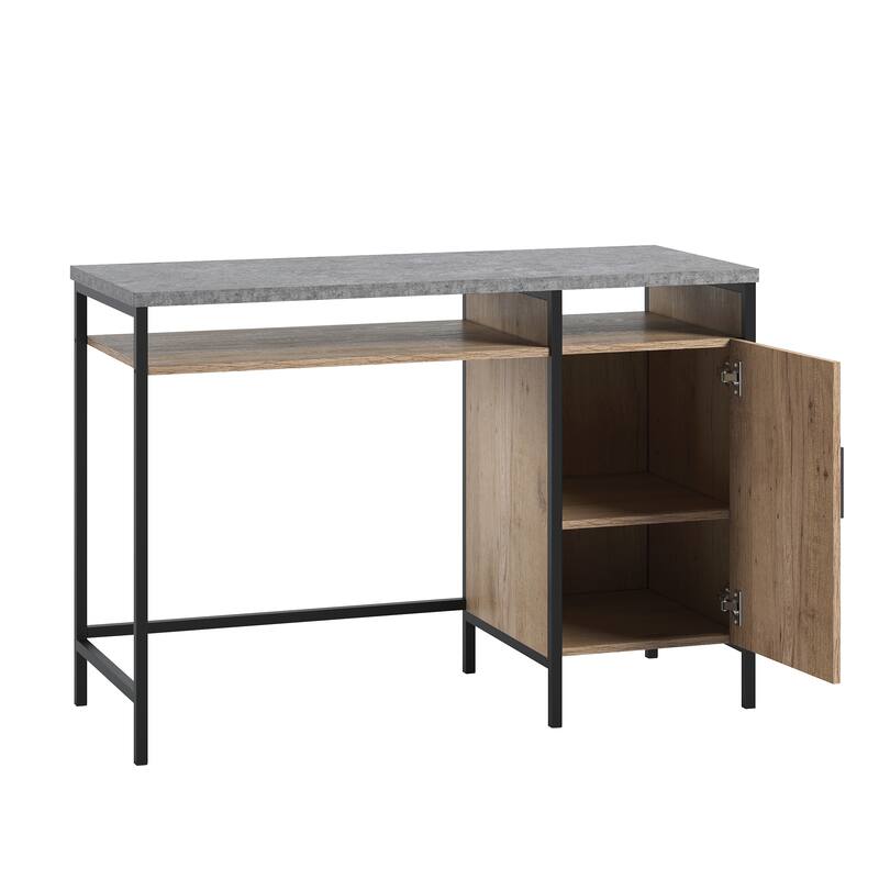 Wood Industrial Desk with Large Work Surface and Side Cabinet
