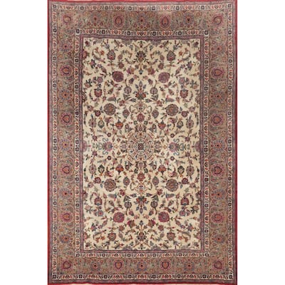 Hand Knotted Oriental 100% Wool Carpet Traditional Floral Beige & Ivories Tabriz Area Rug - 10' 4'' X 7' 4''