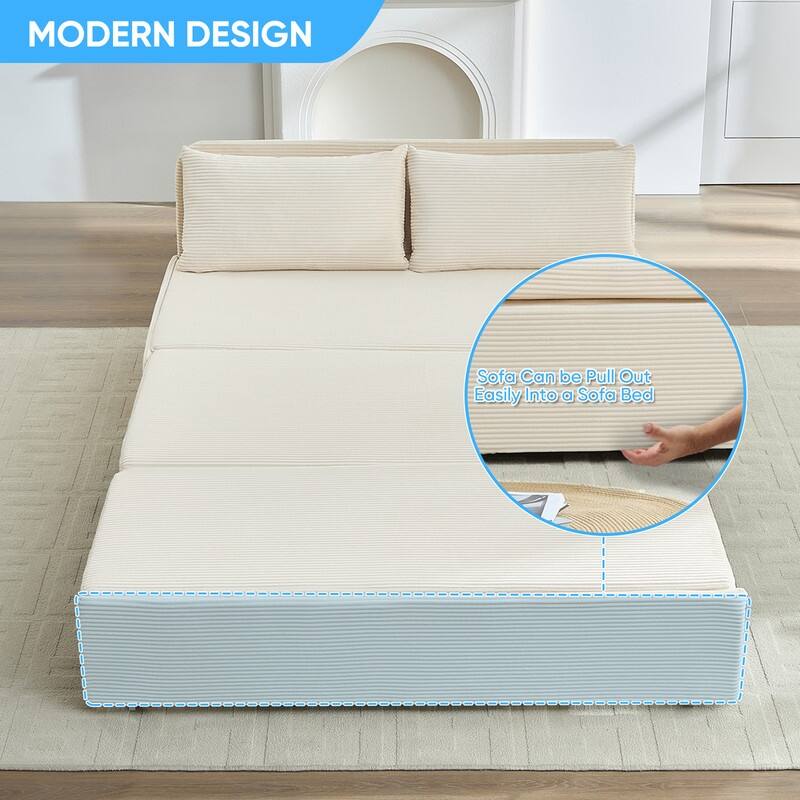 Mixoy Corduroy Fabric Queen Size/Twin Size Sofa Bed, 2-in-1 Modern Pull Out Sleeper Sofa Bed