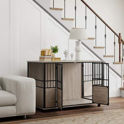 Living Room Dog Kennel Dog Room Side Table Nightstand with Raised Base and Two Front Doors Dog House Dog Crate