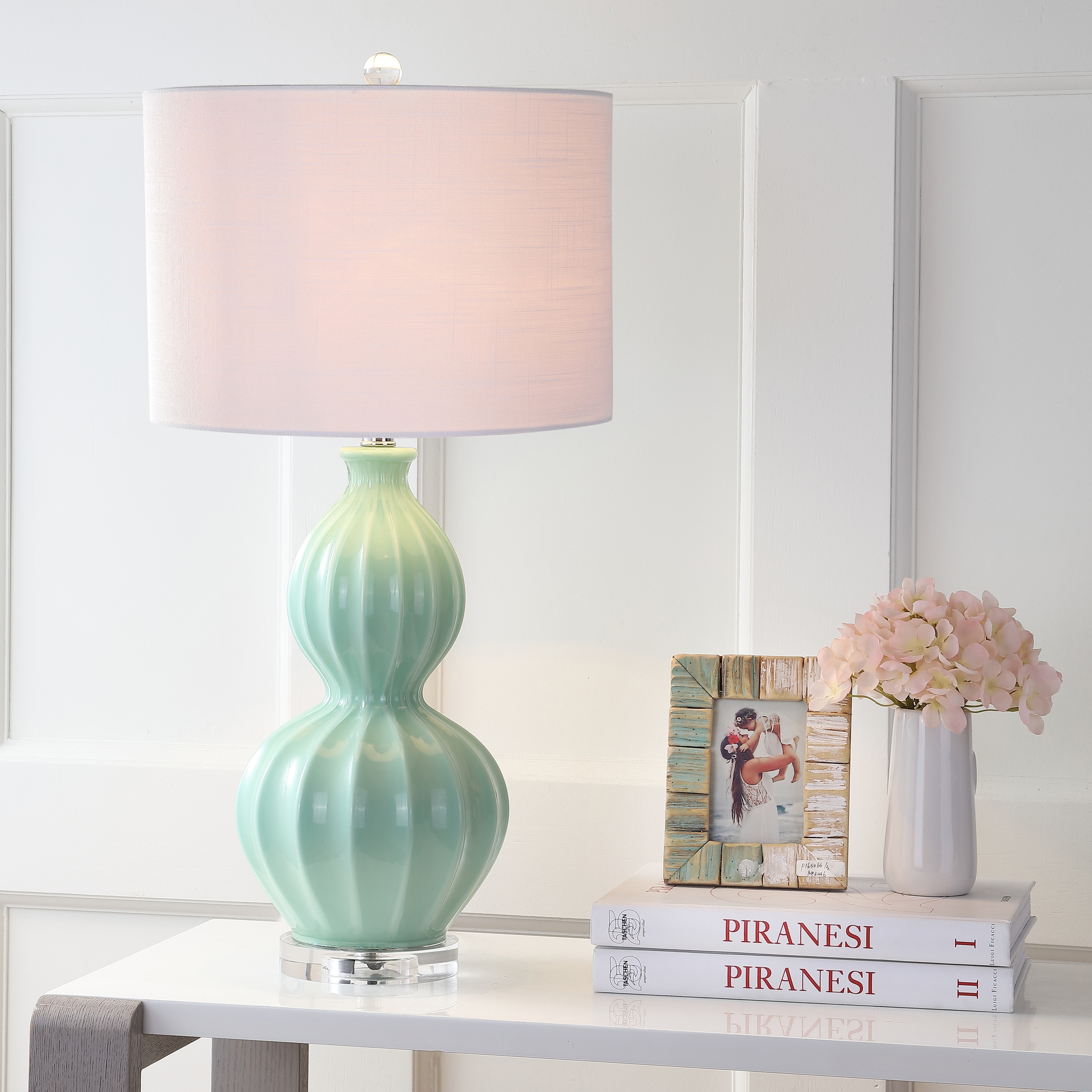 JONATHAN Y Wynne 28" Glass LED Table Lamp, Seafoam Green