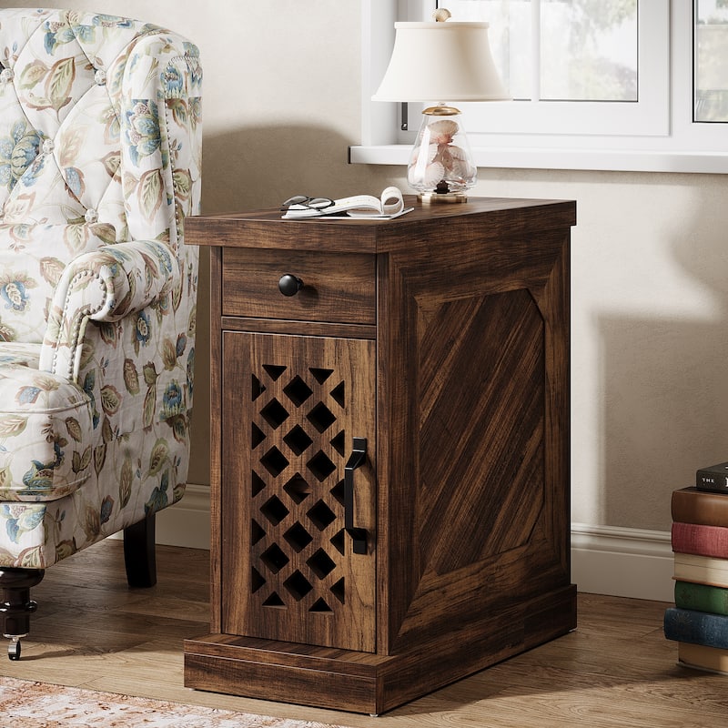 25.59" Tall End Table, Nightstand with Drawer for Bedroom, Rustic Oak - 23.62" L x 11.81" W x 25.59" H