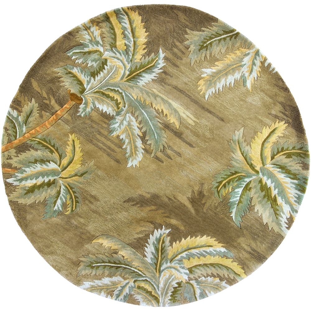 Domani Muted Sage Palm Trees Hand-tufted Wool Rug