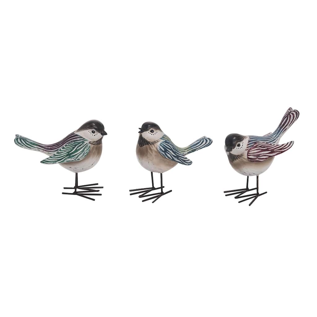 Transpac Large Resin Bright Stripe Bird Set of 3 Spring Home Decorations