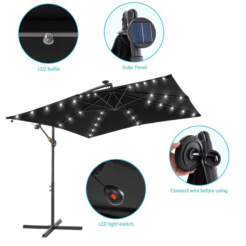 BONOSUKI Patio 8.2Ft LED Offset Umbrella,8 Steel Ribs w/Cross Base
