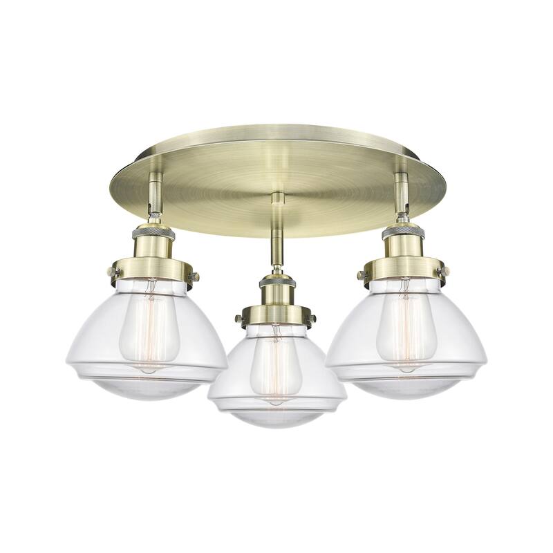 Innovations Lighting Olean - 3 Light 18" Flush Mount - Antique Brass/Clear