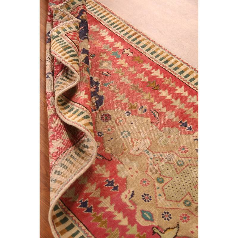 Hand Knotted Oriental 100% Wool Carpet Traditional Geometric Pink Tabriz Runner Rug - 9' 7'' X 3' 3''