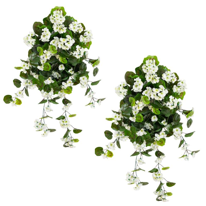 29-in UV Resistant Artificial Geranium Hanging Plant - Set of 2
