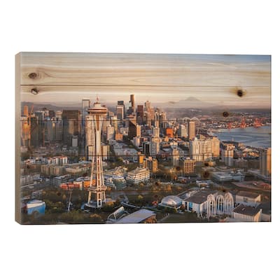 Space Needle And Skyline, Seattle Print On Wood by Matteo Colombo - Multi-Color