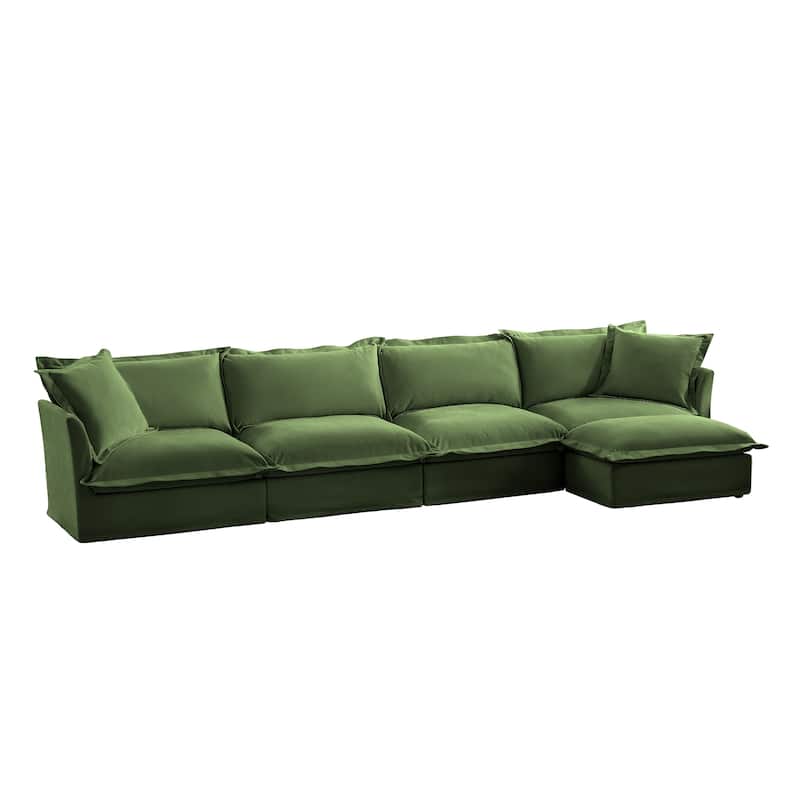 156.6" Chenille L-Shaped Sectional Sofa with 4-Seater and 2 Pillows & Plush Armrests