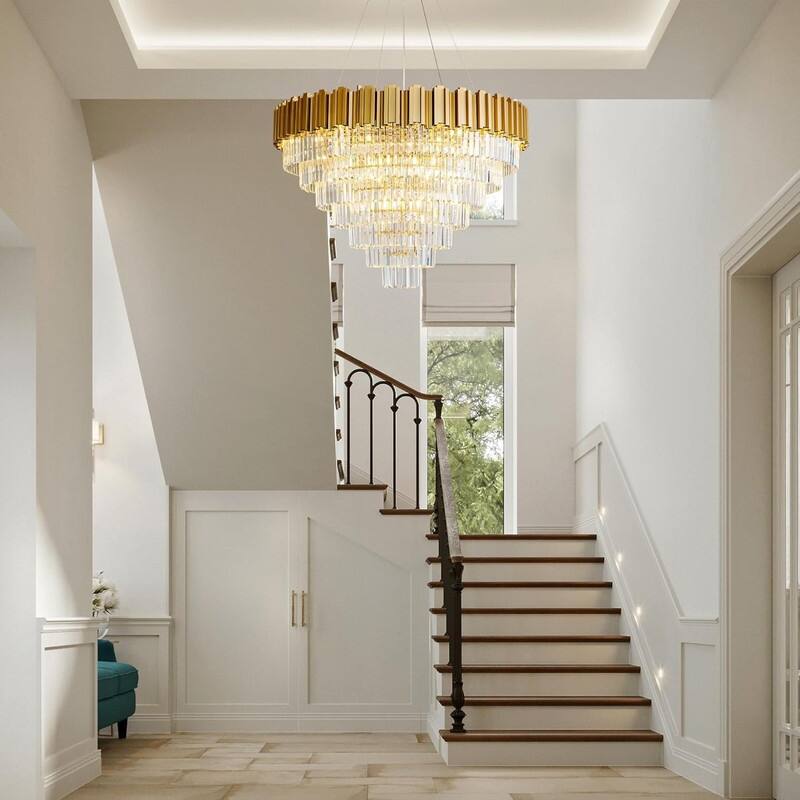KAYLA Large Crystal Chandelier - 35.4"Modern 6-Tier 17-Light Chrome Ceiling Light, Luxury K9 Crystal