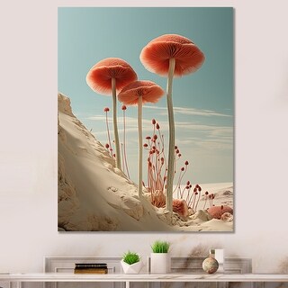 Designart "Red Mushrooms Serenity By The Beach" Mushroom Wall Decor ...