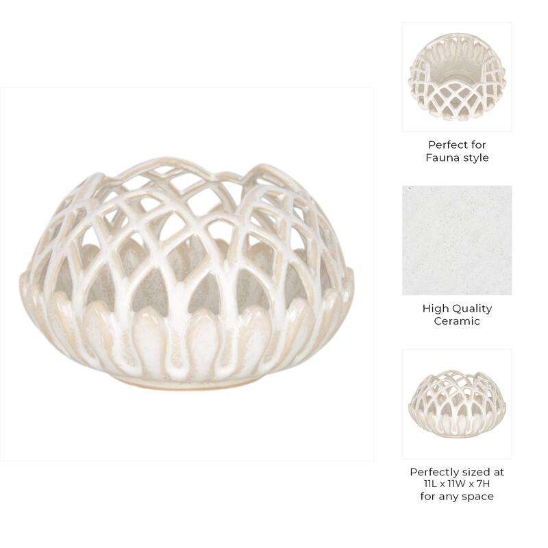 Ceramic Planter Lattice Design Fauna-Inspired Home Decor - 7" White - 11" x 11" x 7"