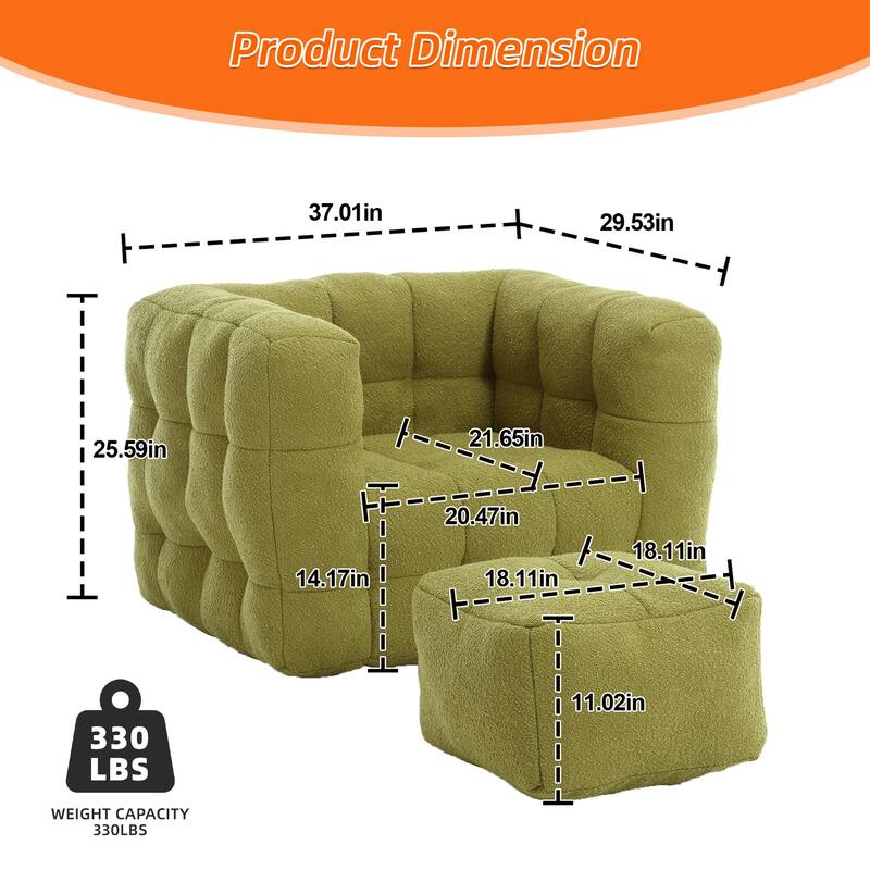 Boucle Upholstered Tufted Modern Non-installation Bean Bag Sofa Chair with Ottoman for Living Room