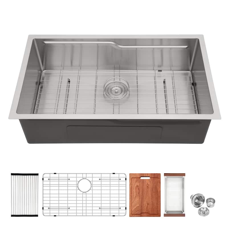 33 in. Undermount Single Bowl 16 Gauge Brushed Nickel Stainless Steel Kitchen Sink Basin - 33" x 19" x 10"