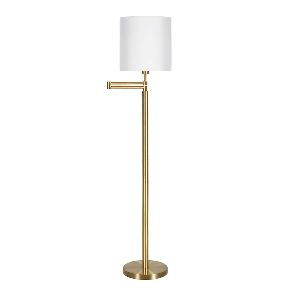 Metal Swing Arm Floor Lamp with Linen Drum Shade and Frosted Glass Rotary Socket Switch - 12” x 23” x 62” (D x W x H)