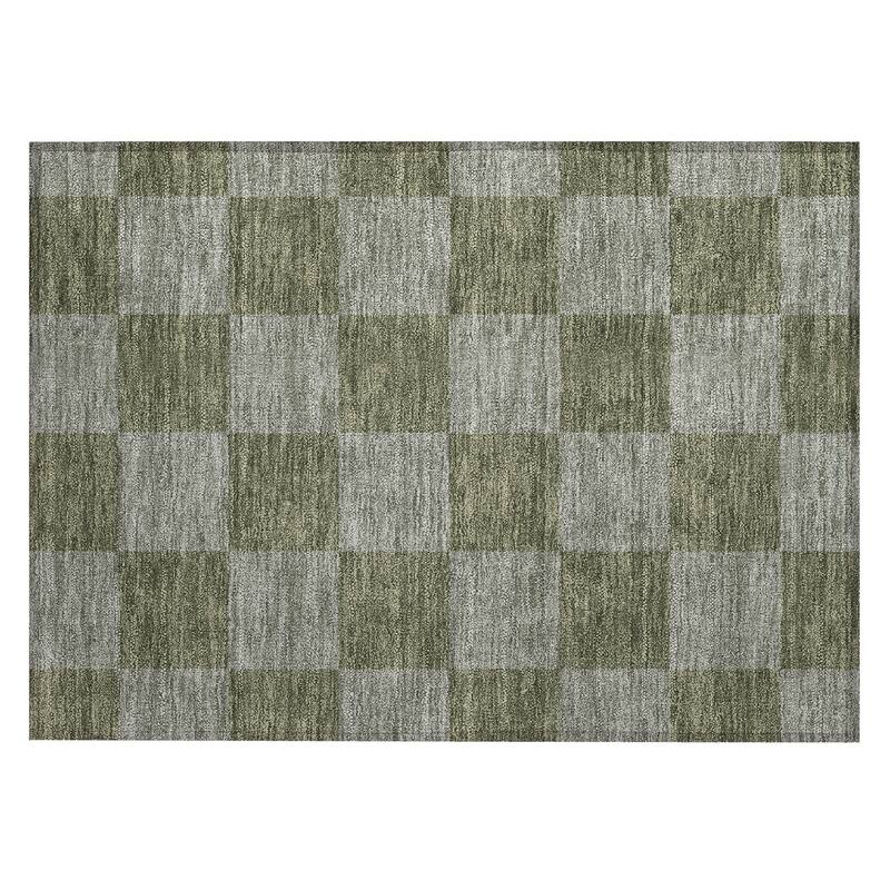Machine Washable Indoor/ Outdoor Modern Checker Chantille Rug