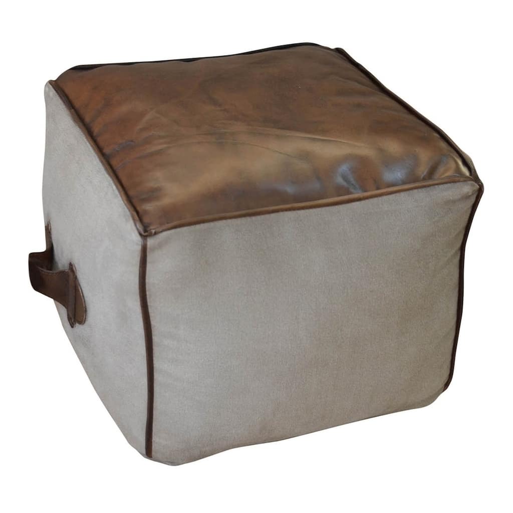 Rectangular Canvas Leather Pouf NARA with Leather Accents