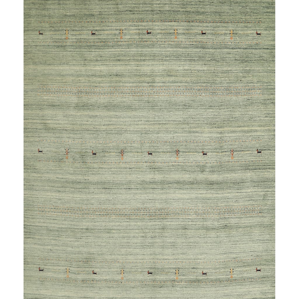 Hand Knotted Oriental 100% Wool Carpet Tribal Animal Pictorial Green Gabbeh Area Rug - 9' 0'' X 9' 1''