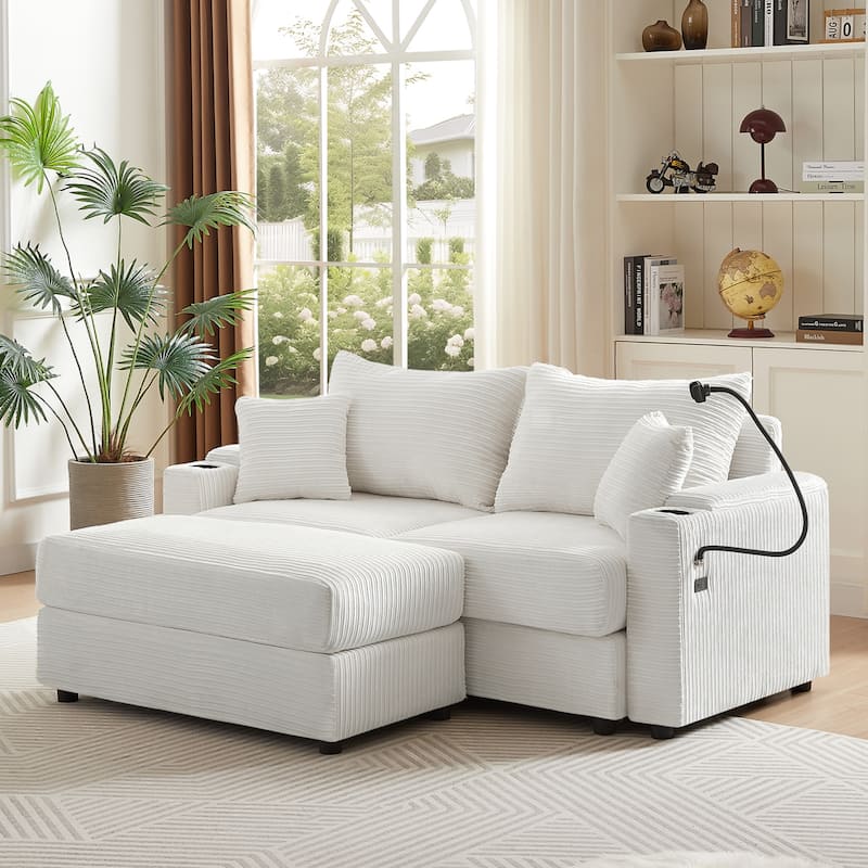 Modern Upholstered Sofa with A Movable Ottoman