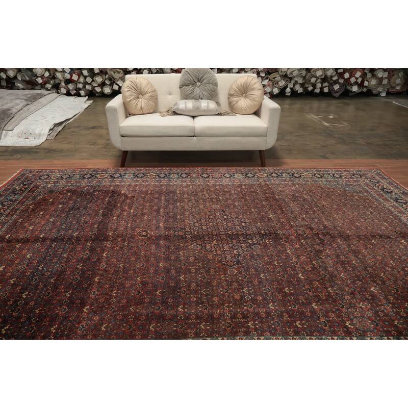 Hand Knotted Oriental 100% Wool Carpet Traditional Floral Red Bidjar Area Rug - 11' 9'' X 8' 6''