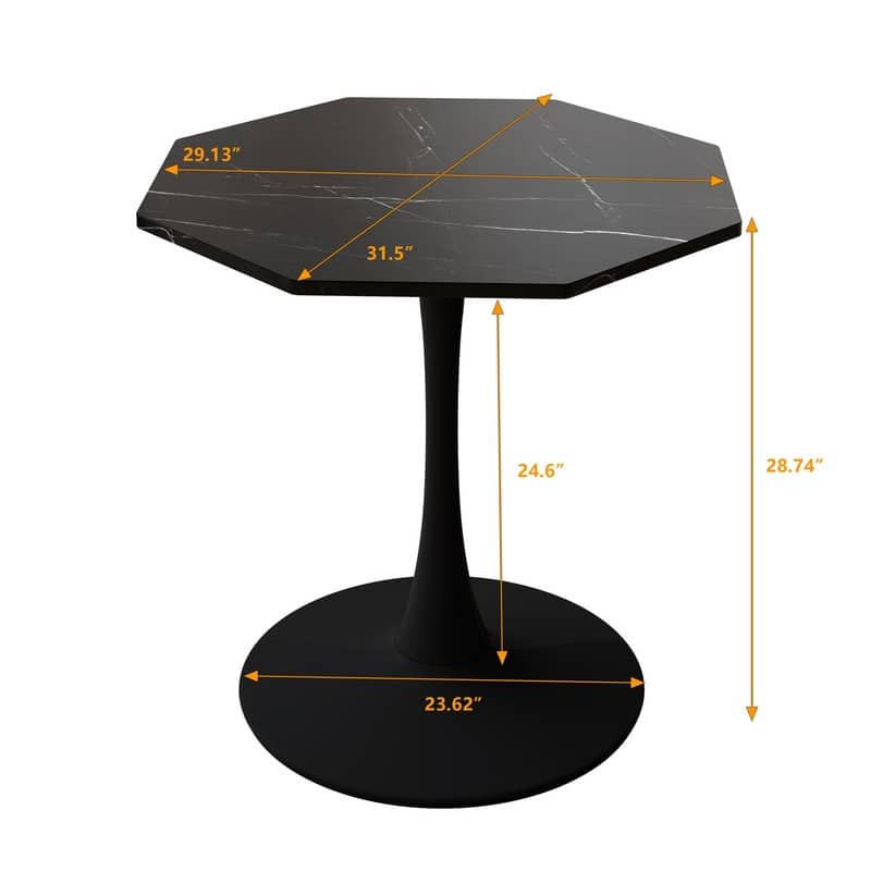 31.50"Octagonal Coffee Table with Printed Marble Table Top and Metal Base,Only 1 Table