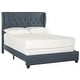 preview thumbnail 4 of 8, SAFAVIEH Blanchett Navy Linen Upholstered Tufted Wingback Bed (Full)